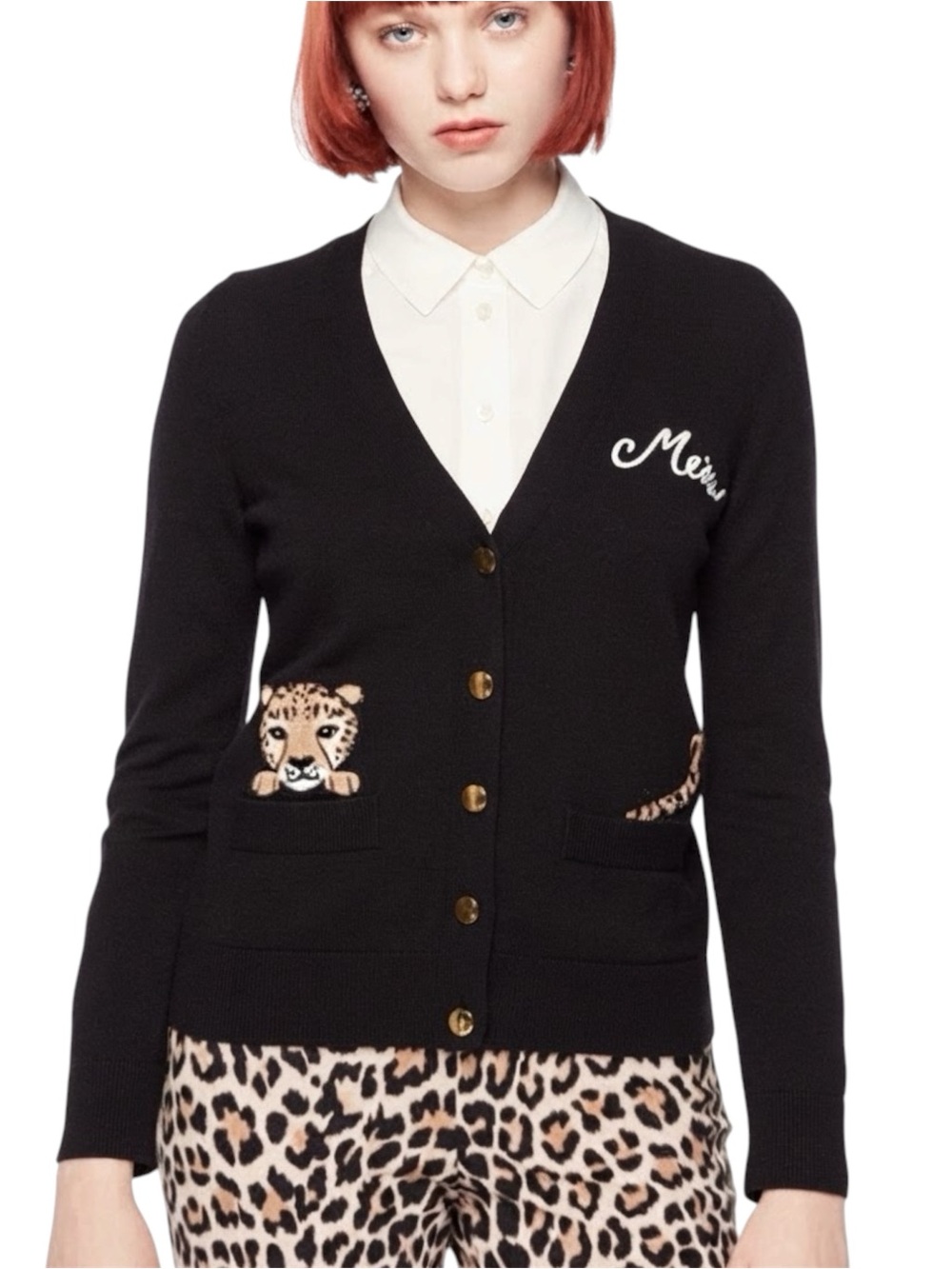 kate spade x Broome Street Meow Cardigan Sweater Black Size XL